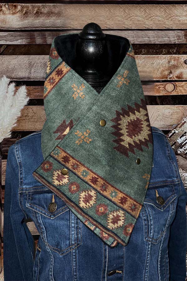 Women's Western Cowboy Green Aztec Warm Neck Hood