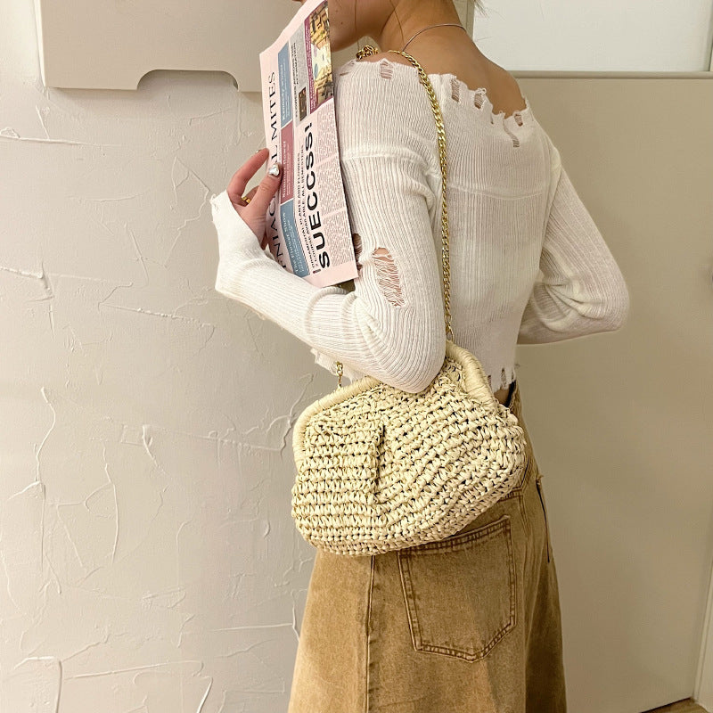 Straw Fashion Chain Braided Hollow Shoulder Bag