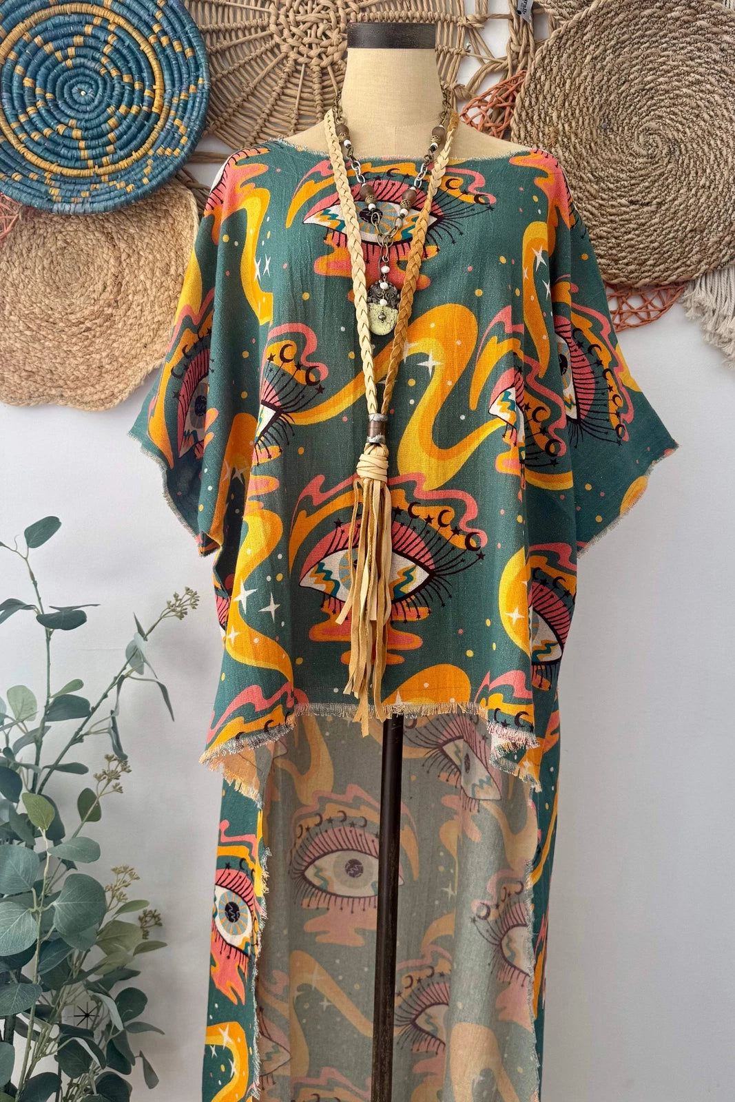 Eyes All Over YOU Psychedelic Linen Tunic Hi Lo Top