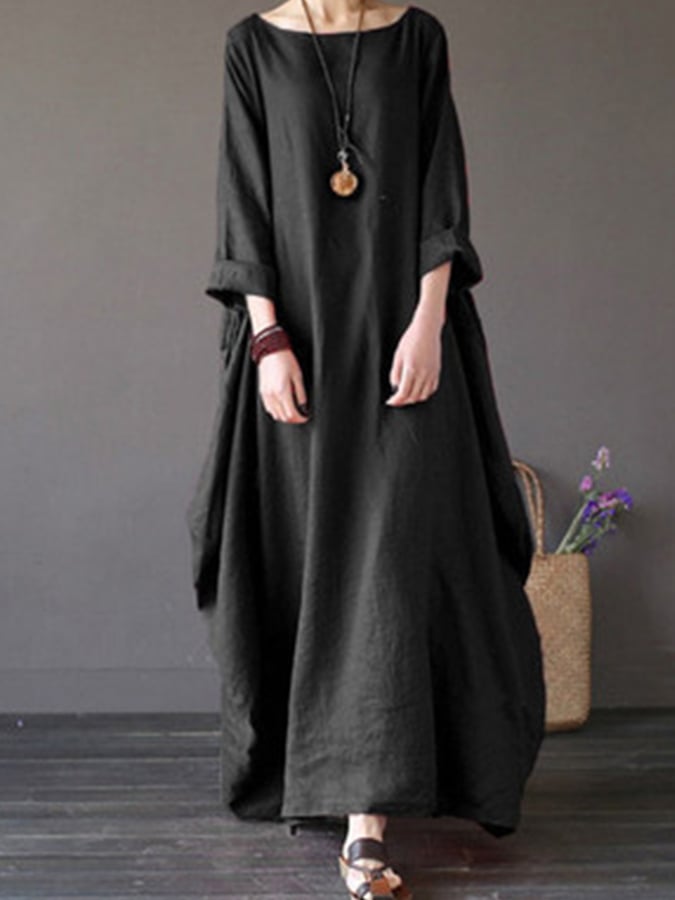 Women's Cotton And Linen Loose Plus Size Dress