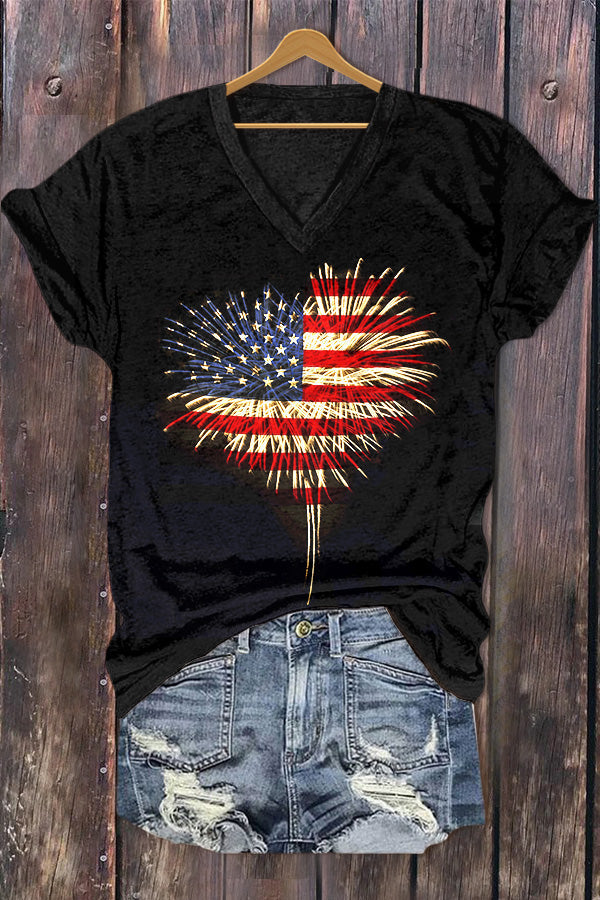 Chic Stars heart Print Patriots'S Day T-Shirt