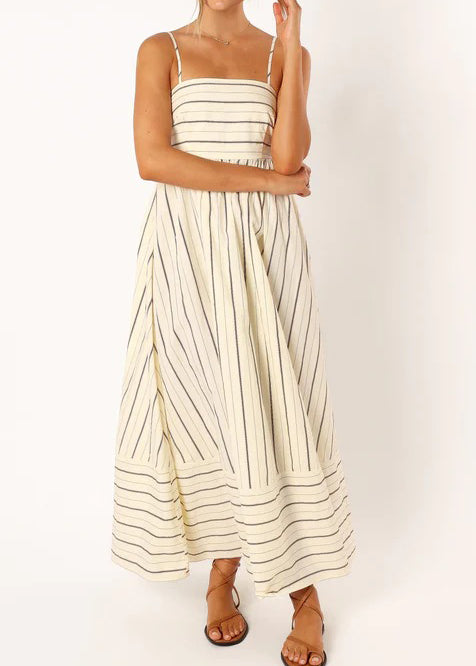 Striped Printed Suspender Maxi Dress
