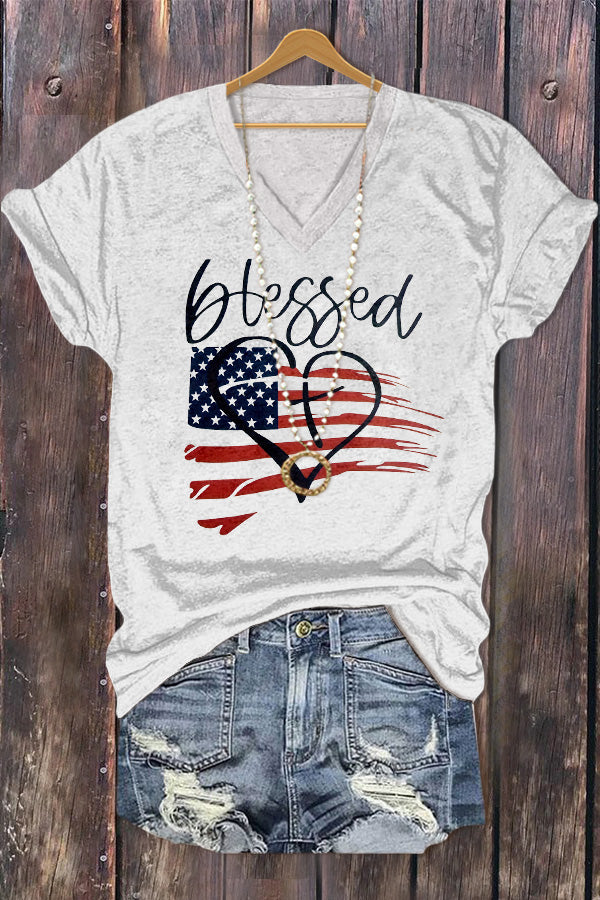 American Flag Print Patriotic T-Shirt