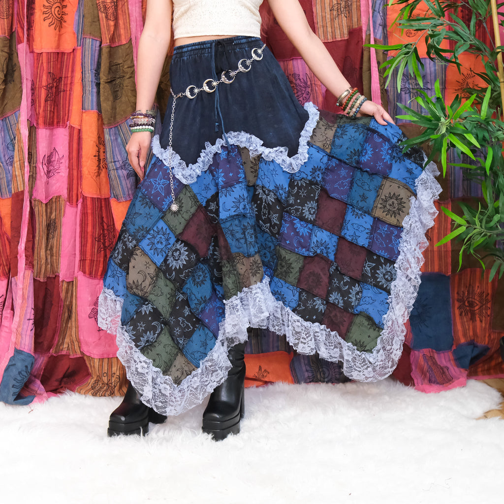 Patchwork Celestial Lace Asymmetrical Skirt