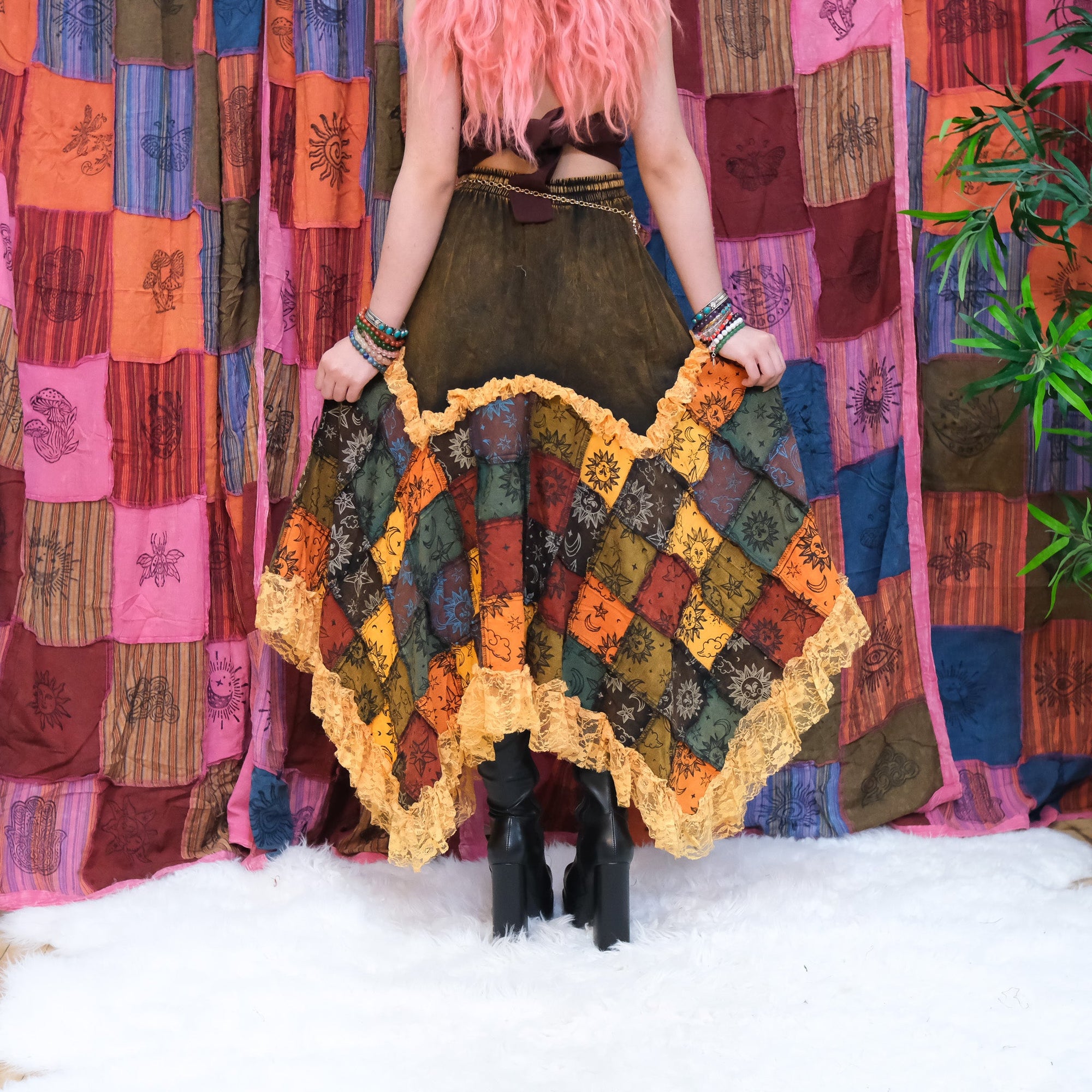 Patchwork Celestial Lace Asymmetrical Skirt