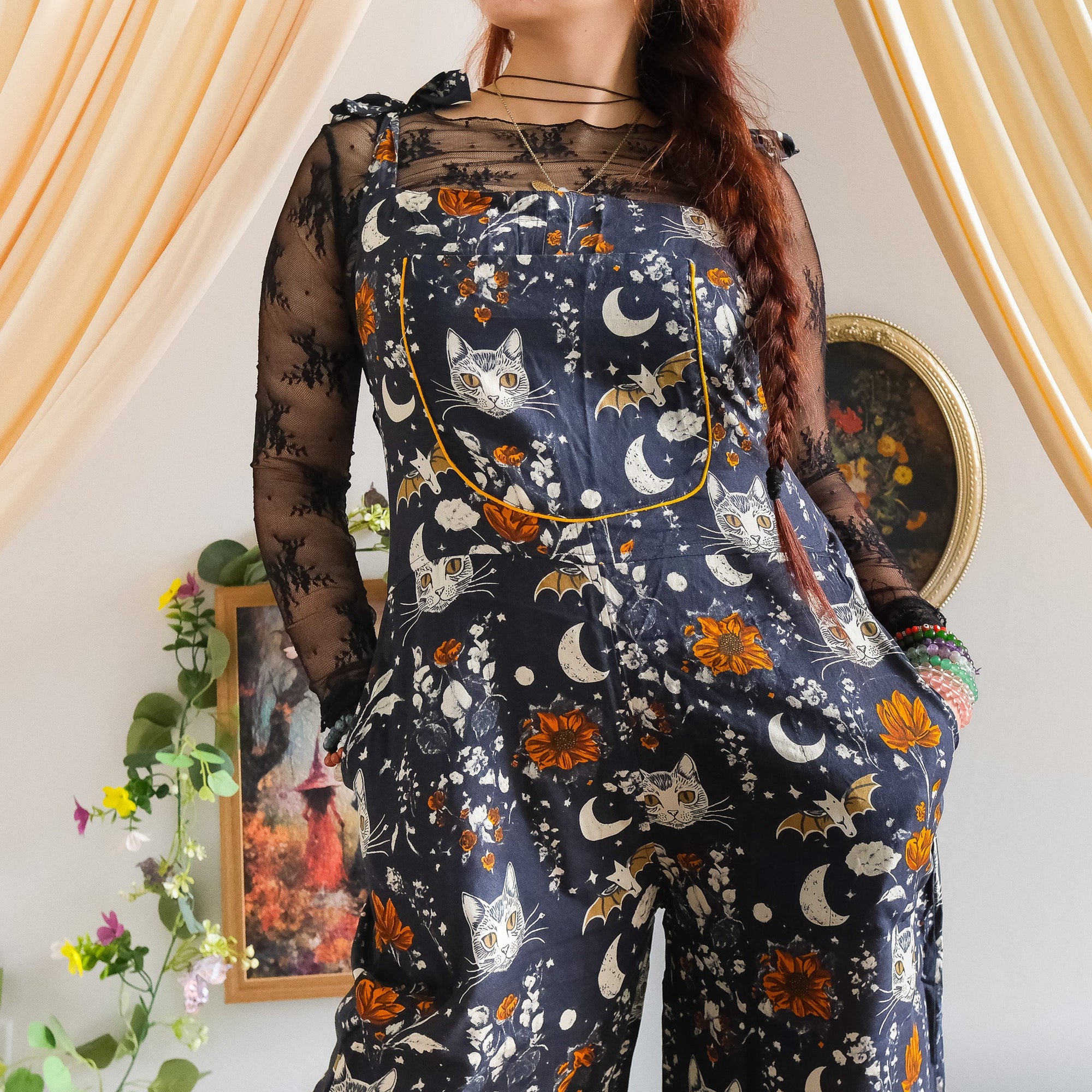 Celestial Cat & Moon Wide Leg Jumpsuit