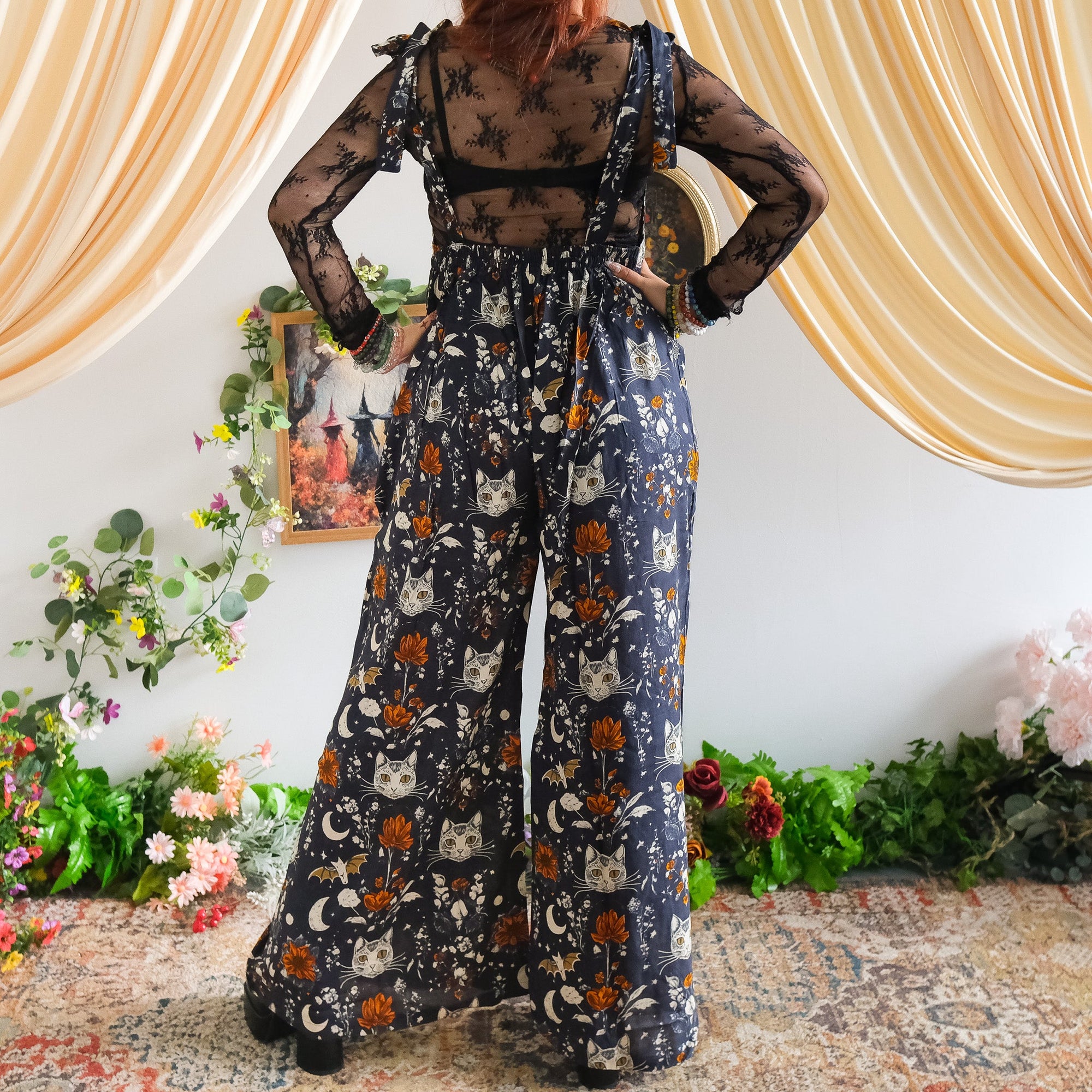 Celestial Cat & Moon Wide Leg Jumpsuit