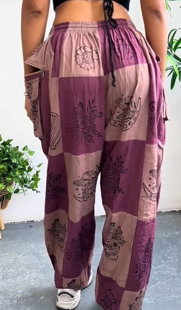 Patch Cotton Gothic Style Unisex Pants