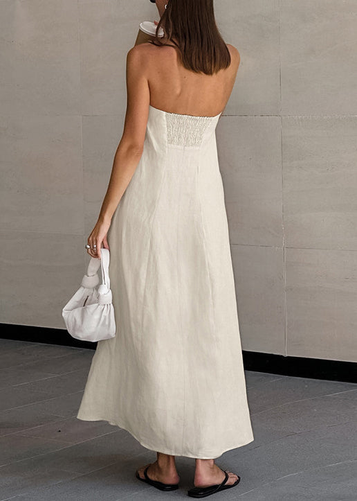 Cotton and Linen Tube Top Holiday Style High Waist Dress