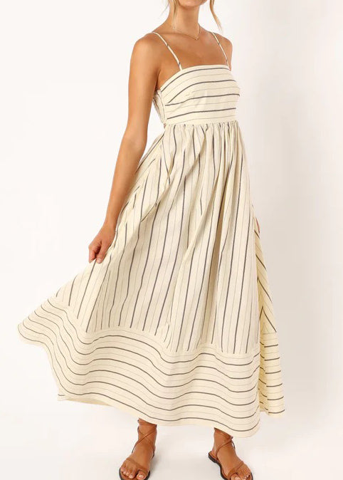 Striped Printed Suspender Maxi Dress