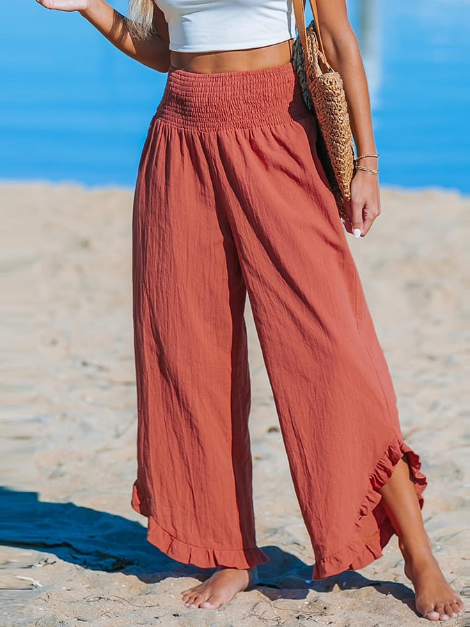 Women's High-Waist Pleated Irregular Hem Cotton And Linen Loose Casual Pants