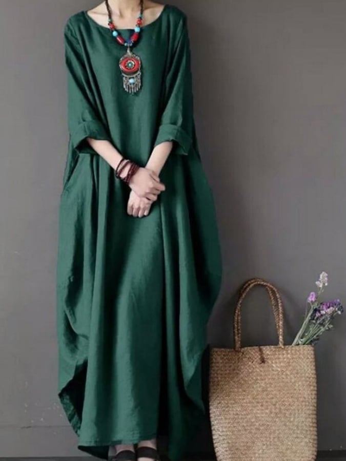 Women's Cotton And Linen Loose Plus Size Dress
