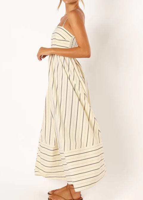 Striped Printed Suspender Maxi Dress