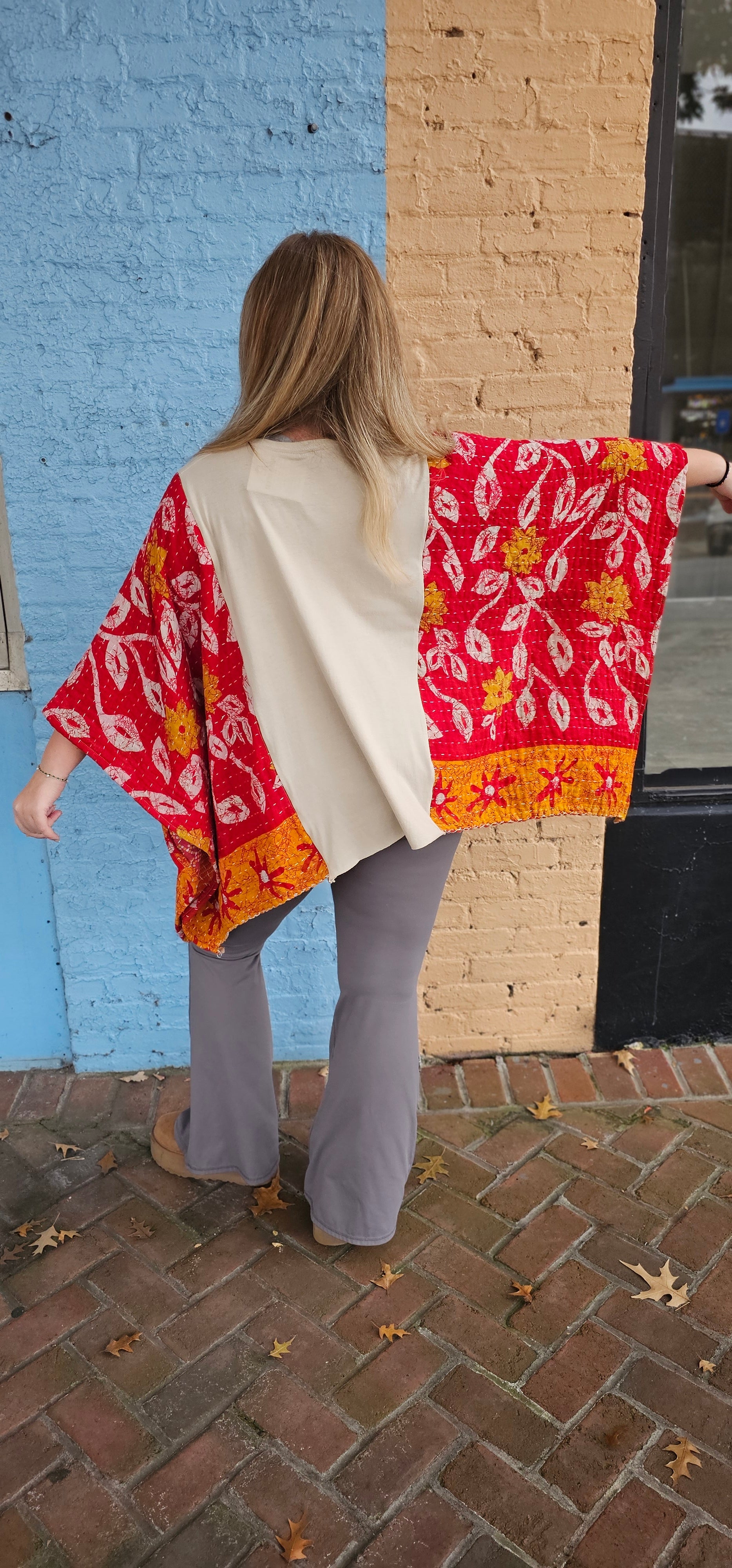 Billy Strings Red Daisy Kantha Poncho