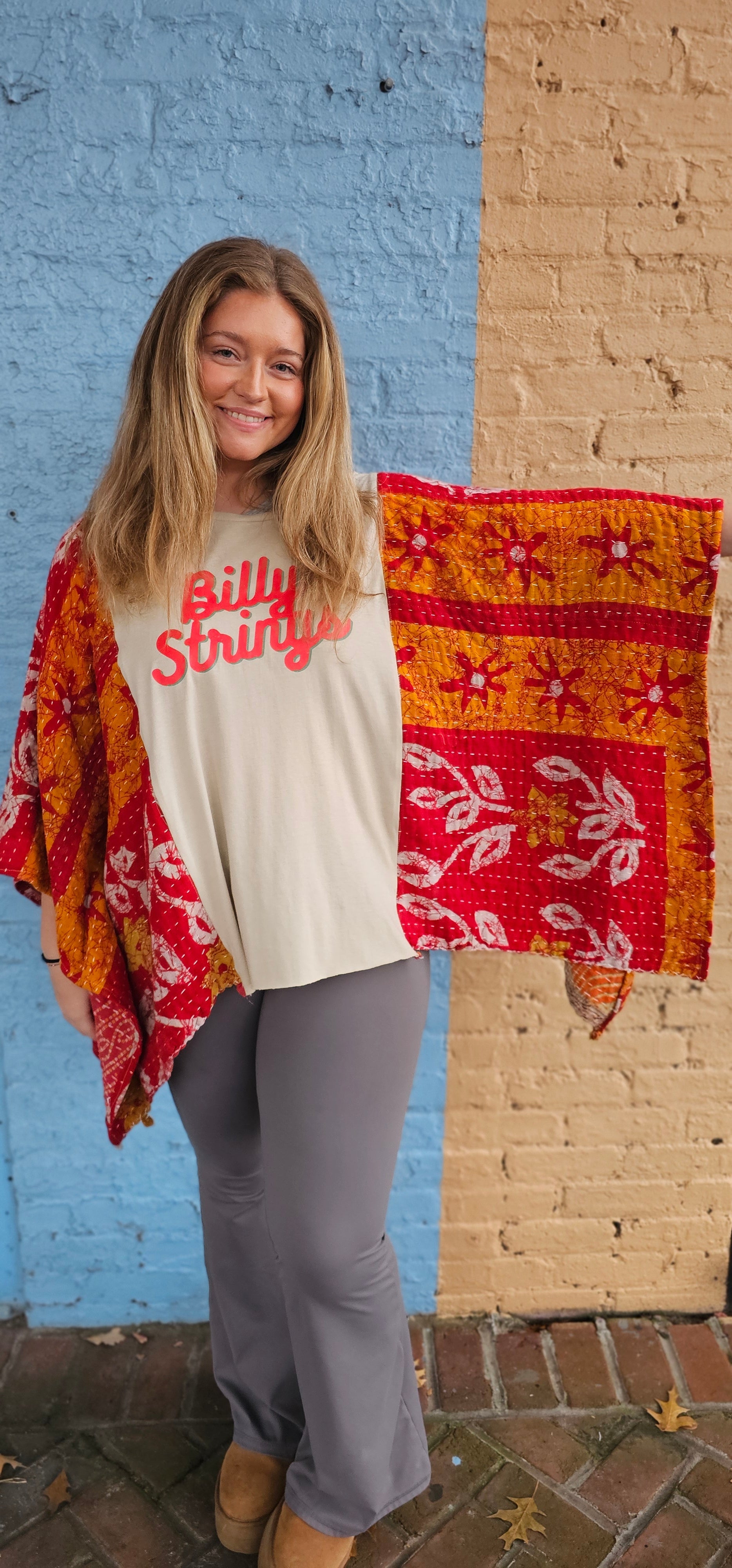 Billy Strings Red Daisy Kantha Poncho