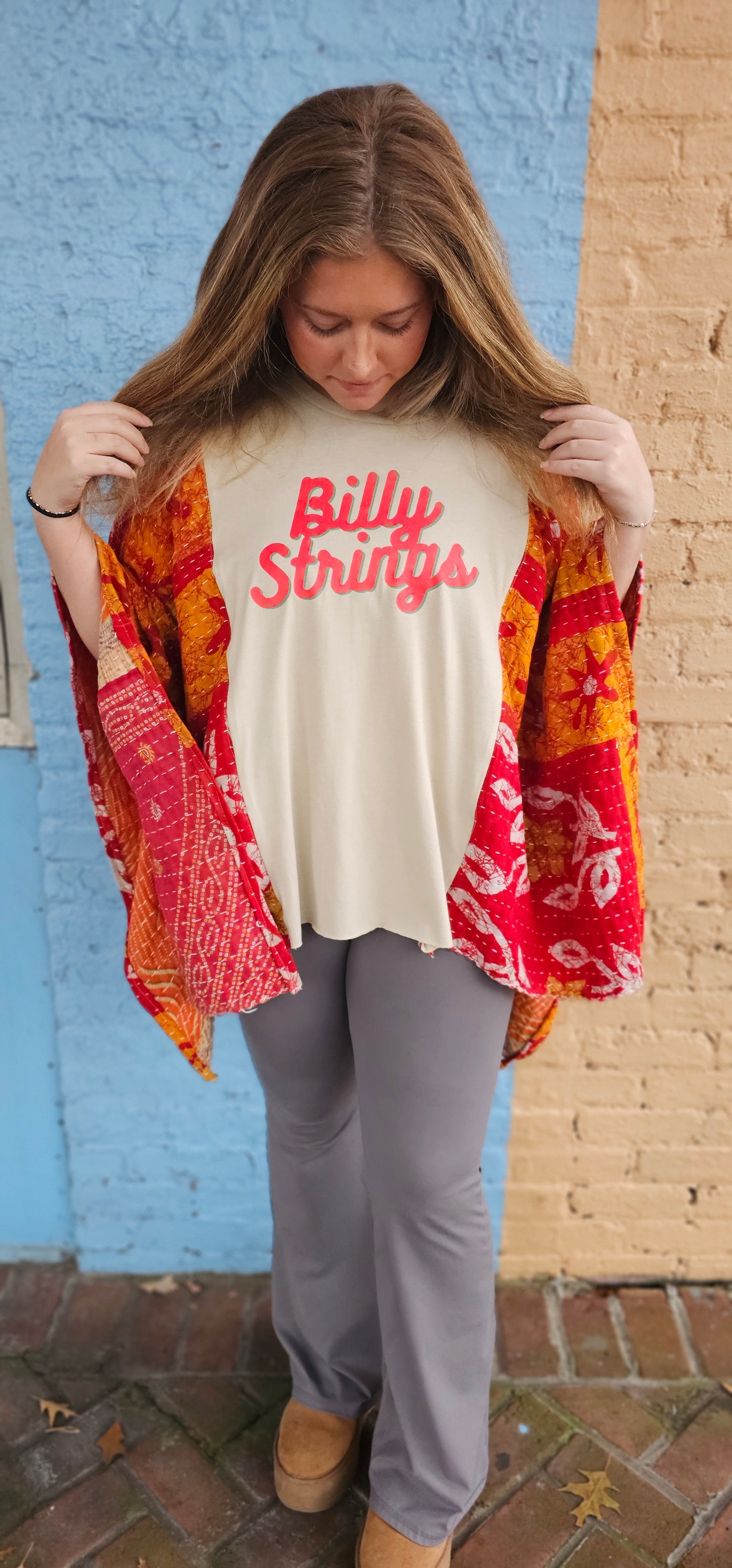 Billy Strings Red Daisy Kantha Poncho